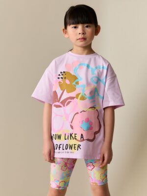 Lilac Purple Floral T-Shirt and Cycle Shorts Set