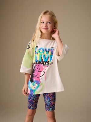 Blue/White Graffiti T-Shirt and Cycle Shorts Set