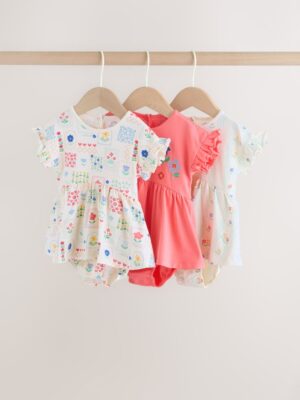 Red and White Embroidered Patterned Jersey Baby Rompers 3 Pack