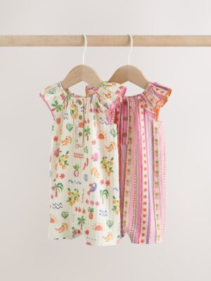 Natural/Coral Fruit Printed Textured Jersey Baby Rompers 2 Pack