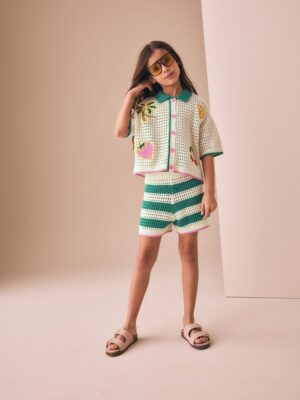 Ecru Embroidered Shirt & Shorts Set
