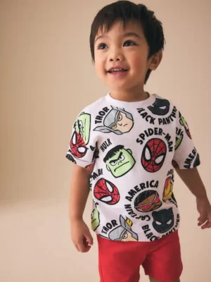 White Marvel Short Sleeve Cotton T-Shirt