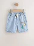 Light Blue Printed Pull On Loose Denim Shorts