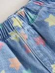 Mid Blue Denim Star Pull On Loose Denim Shorts