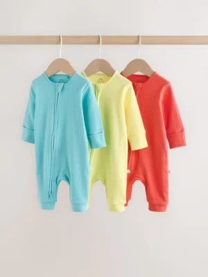 Multi Brights Two Way Zip Baby Sleepsuits 3 Pack