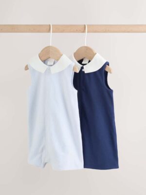 Blue Smart Collar Vest Jersey Baby Rompers 2 Pack