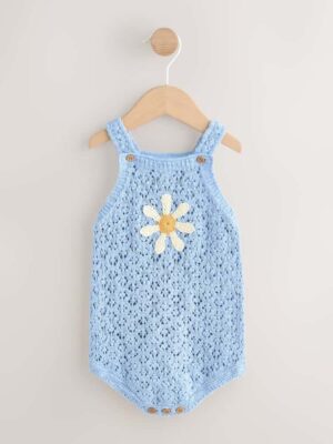 Blue Daisy Knitted Baby Romper