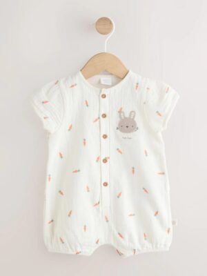 White Bunny Baby Woven Romper