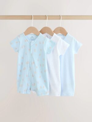 Blue Two Way Zip Baby Rompers 3 Pack