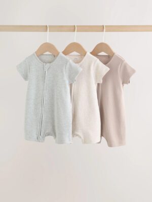 Neutral Two Way Zip Baby Rompers 3 Pack