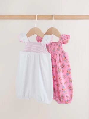 Pink Floral Frill Shoulder Baby Jersey Rompers 2 Pack
