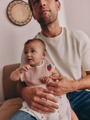 Pink Strawberry Crochet Baby Knitted Twofer Dress