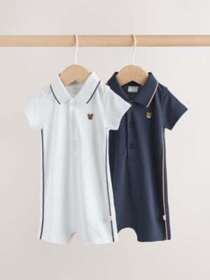 Navy/White Smart Collar Baby Rompers 2 Pack