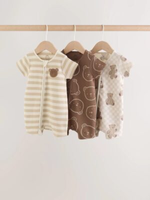 Brown Two Way Zip Baby Rompers 3 Pack