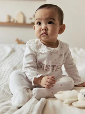 White Little Sister Family Baby Sleepsuit