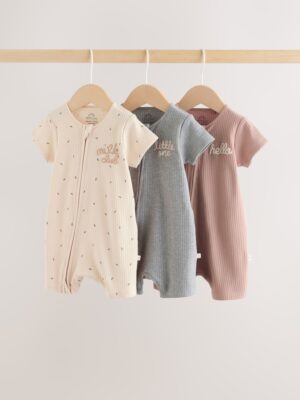 Beige Two Way Zip Baby Rompers 3 Pack