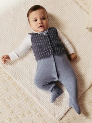 Navy Smart Bow Tie Baby Sleepsuit