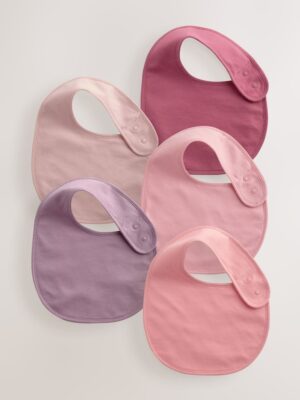 Pink Plain 5 Pack Baby Bibs
