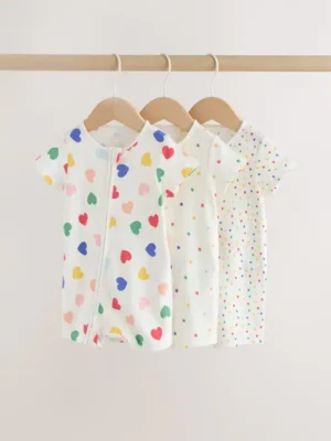 White/Blue/Red Two Way Zip Baby Rompers 3 Pack