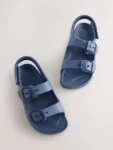 Navy Double Buckle Ankle Strap EVA Sandals