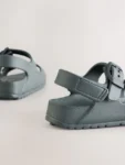 Charcoal Grey Double Buckle Ankle Strap EVA Sandals