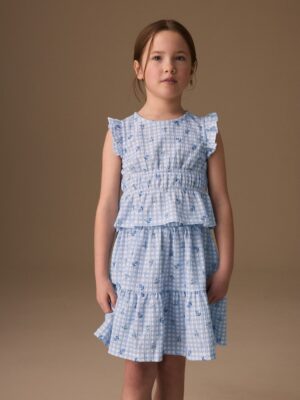 Blue Gingham Top And Skirt Set