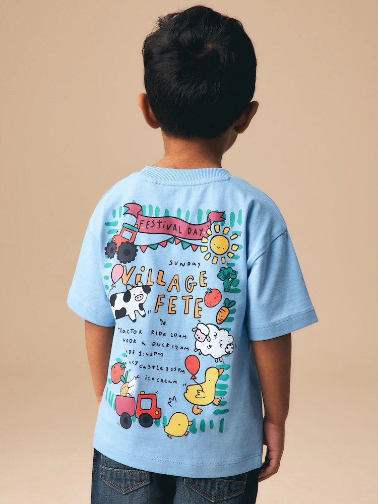 Blue Village Fete Short Sleeve Back Print T-Shirt