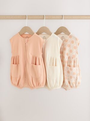 Orange Tonal Patterned Zip Through Baby Rompers 3 Pack