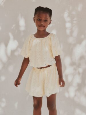 Yellow Broderie Bubble Shorts Set