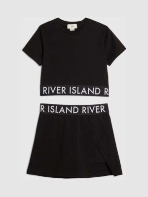 River Island Black Logo Waistband T-Shirt & Skort Set