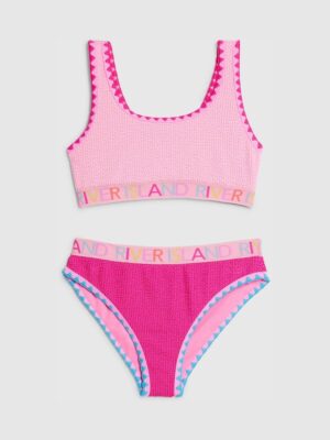 River Island Pink Logo Textured Whipstitch Bikini