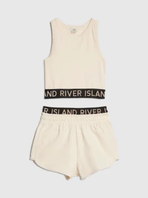 River Island Cream Logo Tank & Runner Short Set