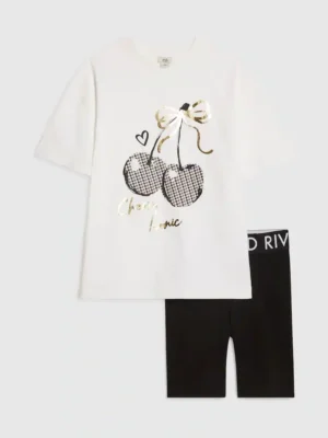 River Island White Cherry T-Shirt & Cycle Shorts Set