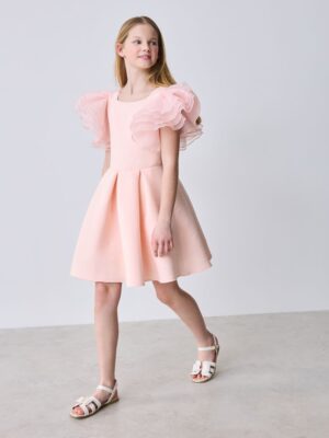 Baker by Ted Baker Pink Organza Frill Sleeve Embossed Scuba Dress
