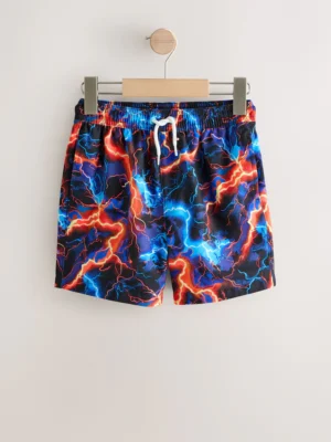 Black Lightening Bolt Printed Swim Shorts