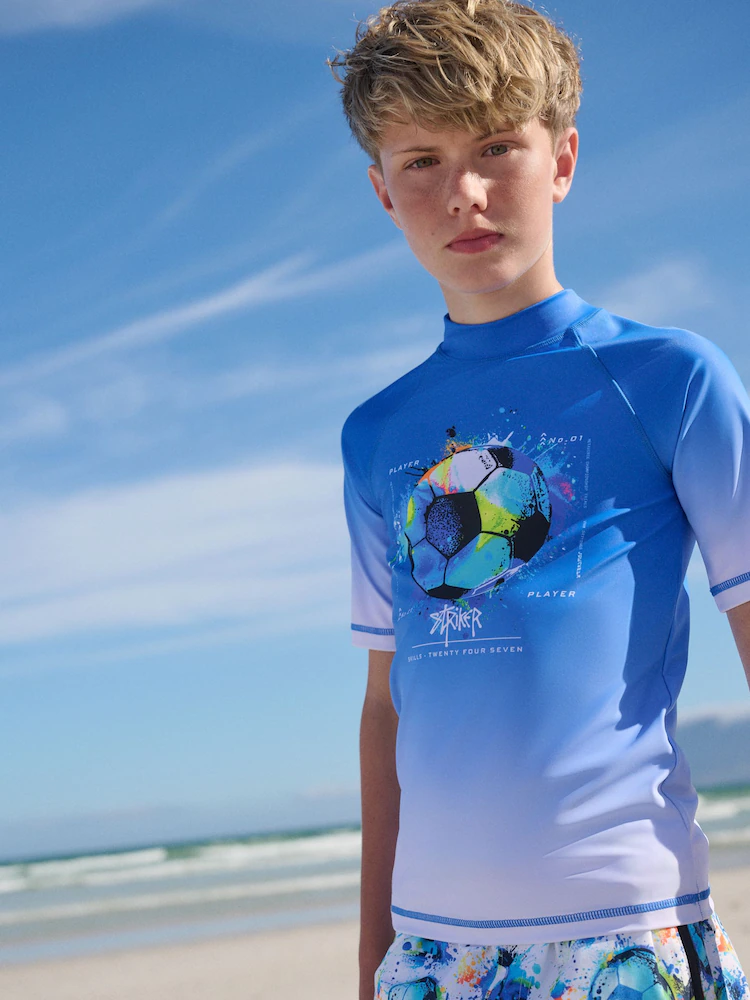 Cobalt Blue Football Short Sleeve Rash Vest