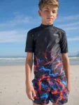 Black Lightening Bolt Short Sleeve Rash Vest