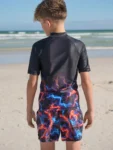 Black Lightening Bolt Short Sleeve Rash Vest