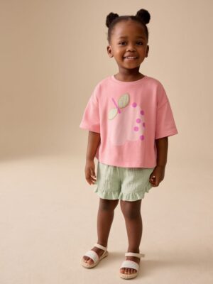Pink Apple Short Sleeve T-Shirt and Shorts Set
