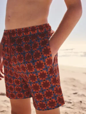 Rust Brown Printed Swim Shorts