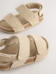 Neutral Wide Fit (G) Woven Suede Touch Fastening Sandals