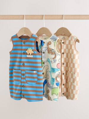 Blue Dino Print Vest Jersey Baby Romper