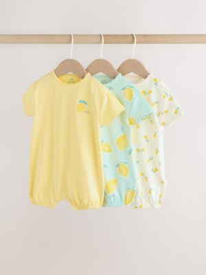 Blue and Yellow Lemon Printed Jersey Baby Rompers 3 Pack