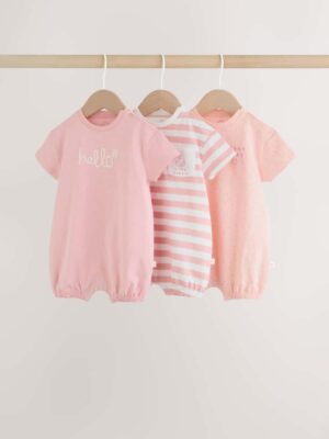 Pink Tonal Striped 3 Pack Jersey Baby Rompers 3 Pack