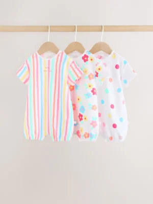 Multi Bright All-Over Printed Jersey Baby Rompers 3 Pack