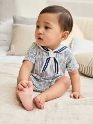 Blue Stripe Woven Baby Romper