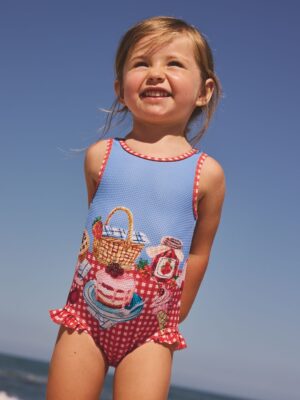 Red/Blue Gingham Picnic Frill Leg Swimsuit (3mths-10yrs)