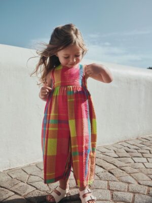 Orange/Pink Check Sleeveless Playsuit