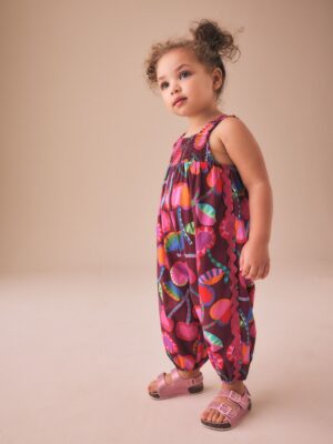 Purple/ Berry Red Printed Strappy Jumpsuit