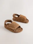 Tan Brown Touch Fastening Slider Sandals